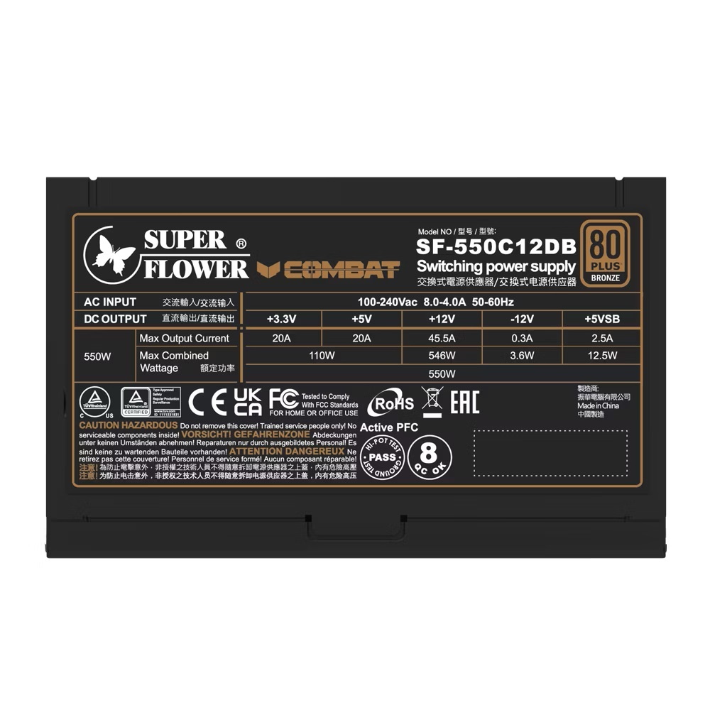 Блок питания 550Вт/ Power Supply Super Flower Combat DB, 550W, ATX, 120mm, 4xSATA, 2xPCI-E(6+2), APF