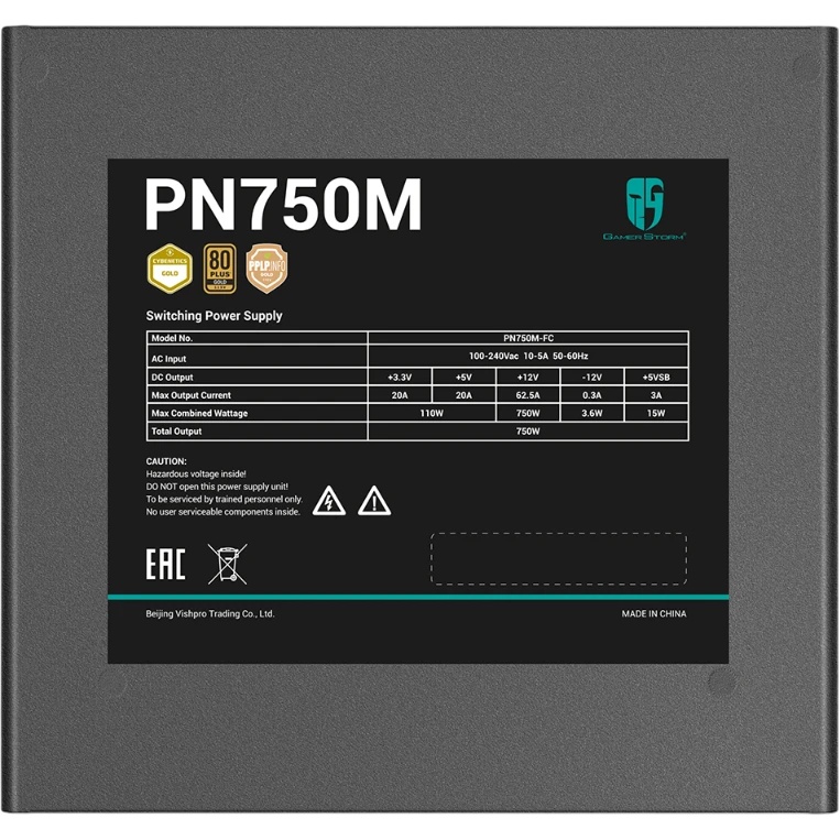 Блок питания Deepcool / GamerStorm PN750M V2 Gen.5, 750Вт, 80 PLUS Gold, 120мм, черный