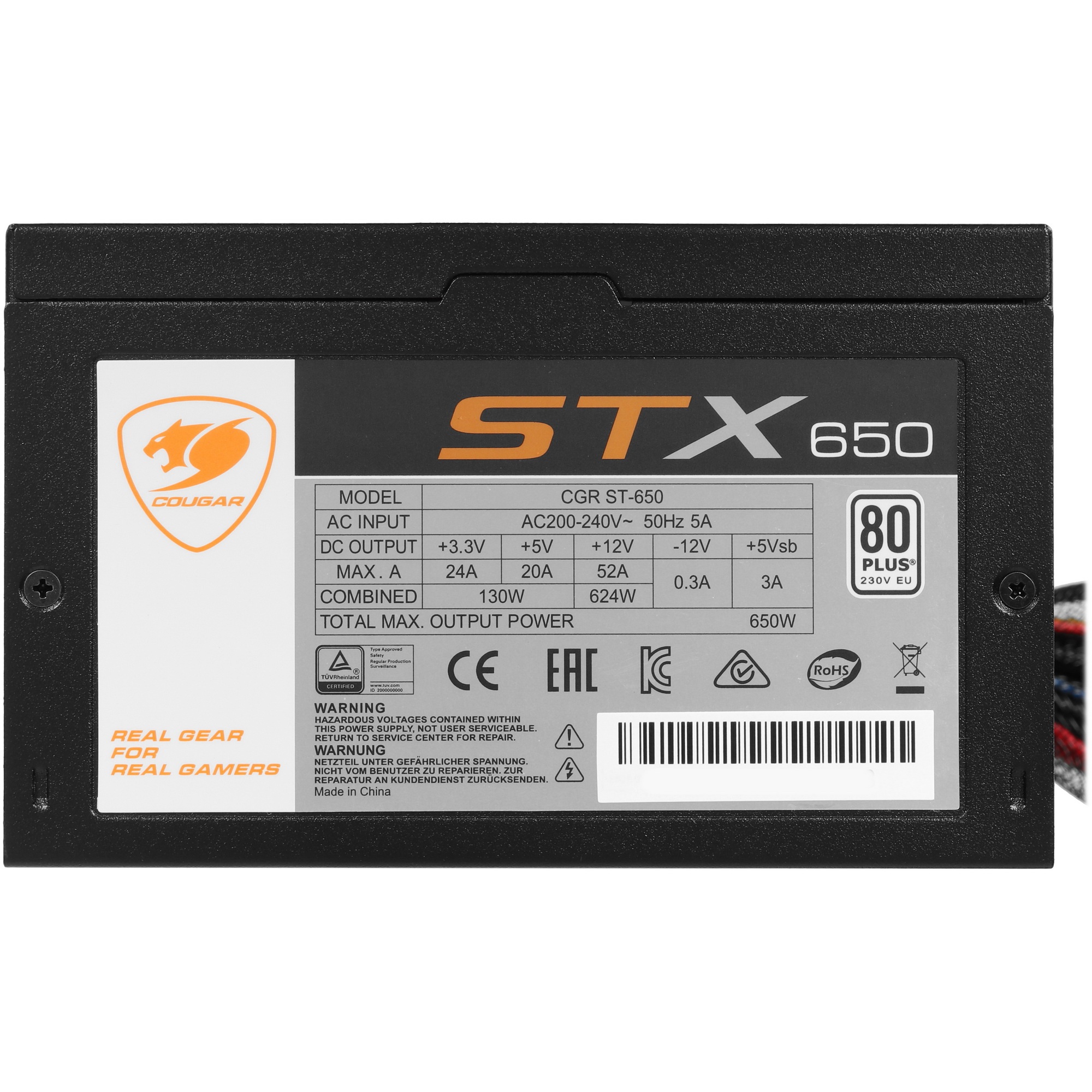 Блок питания Cougar XTC650 (CGR ST-650), 650Вт, 80 PLUS, 120мм, черный