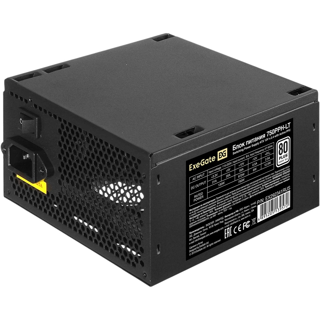 Блок питания ExeGate 750PPH-LT-OEM RTL (EX292341RUS-OEM), 750Вт, 80 PLUS, 120мм, черный