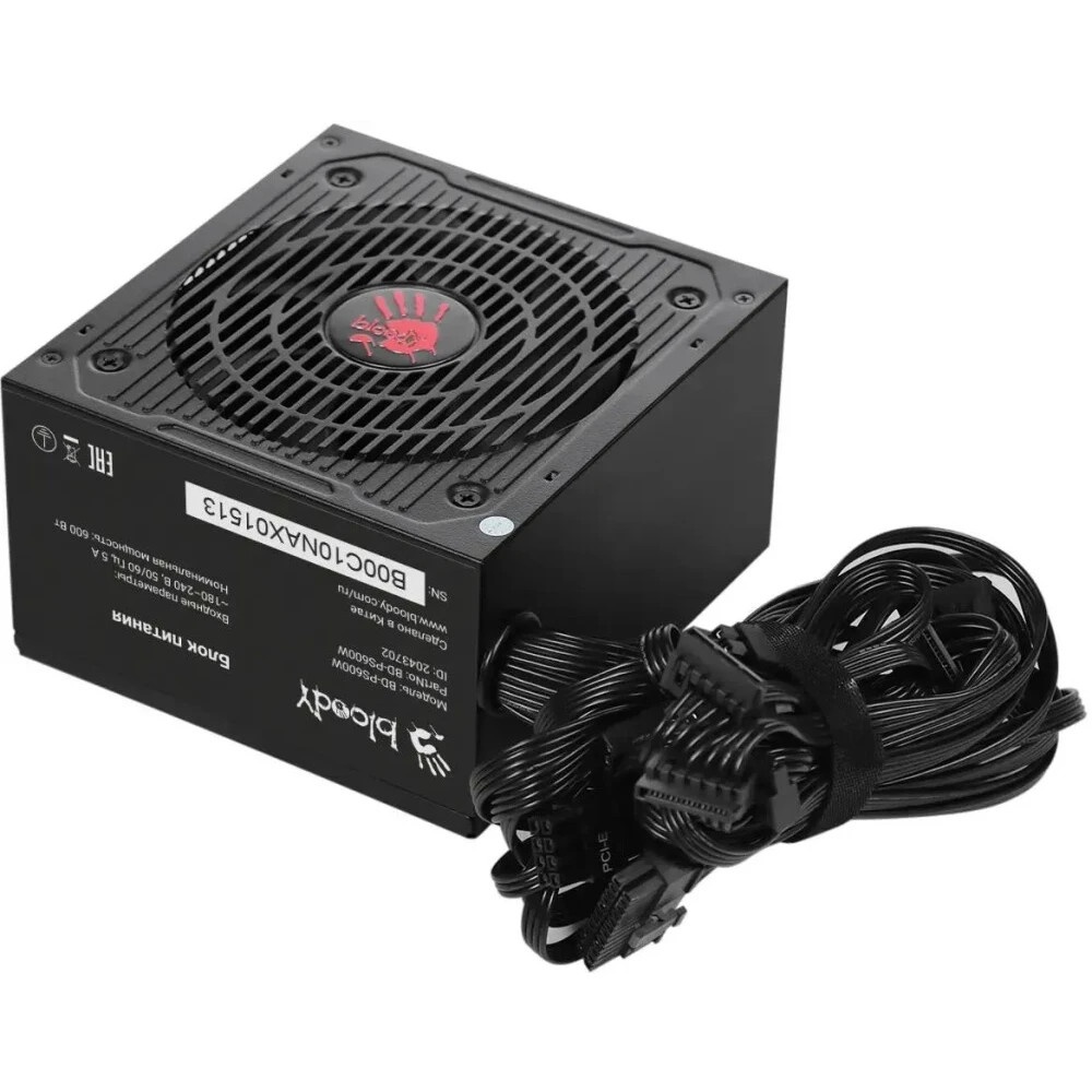 Блок питания Bloody BD-PS600W, 600Вт, 80 PLUS WHITE, 120мм, черный