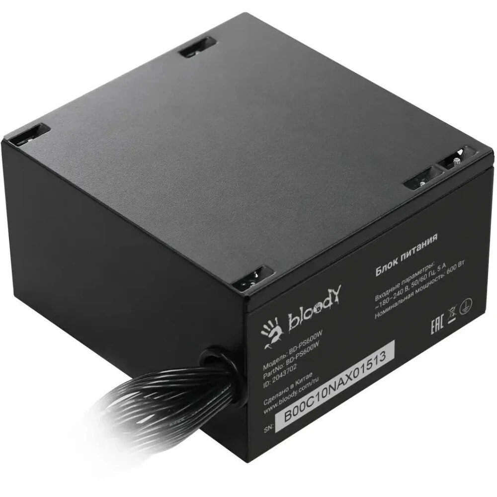 Блок питания Bloody BD-PS600W, 600Вт, 80 PLUS WHITE, 120мм, черный
