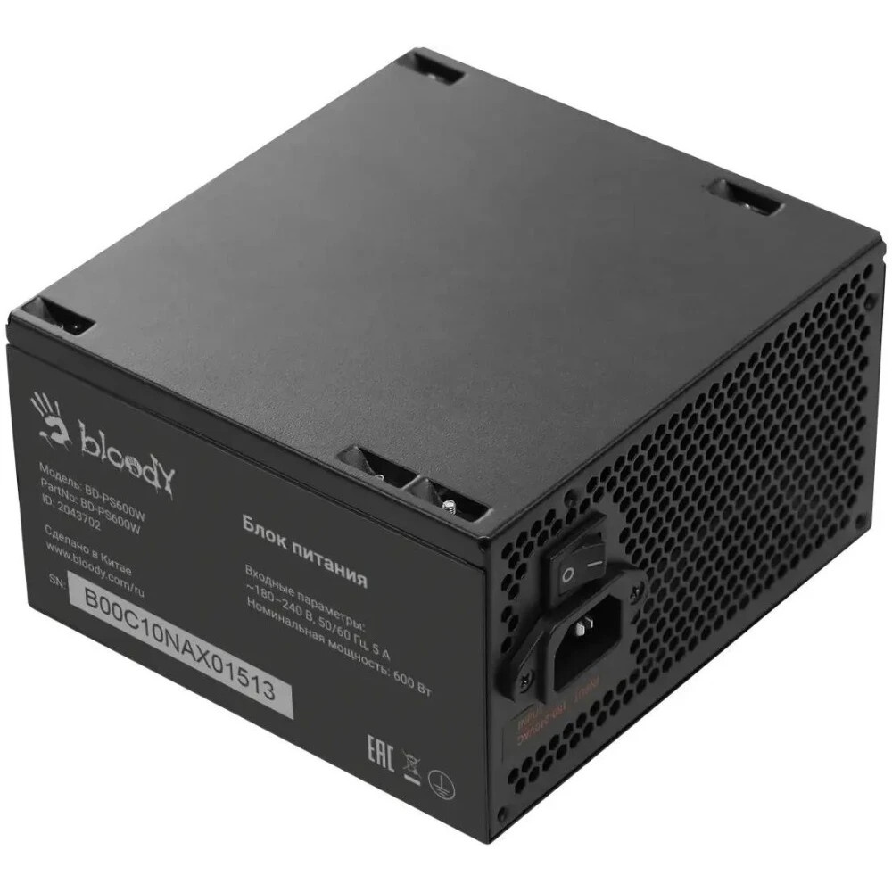 Блок питания Bloody BD-PS600W, 600Вт, 80 PLUS WHITE, 120мм, черный