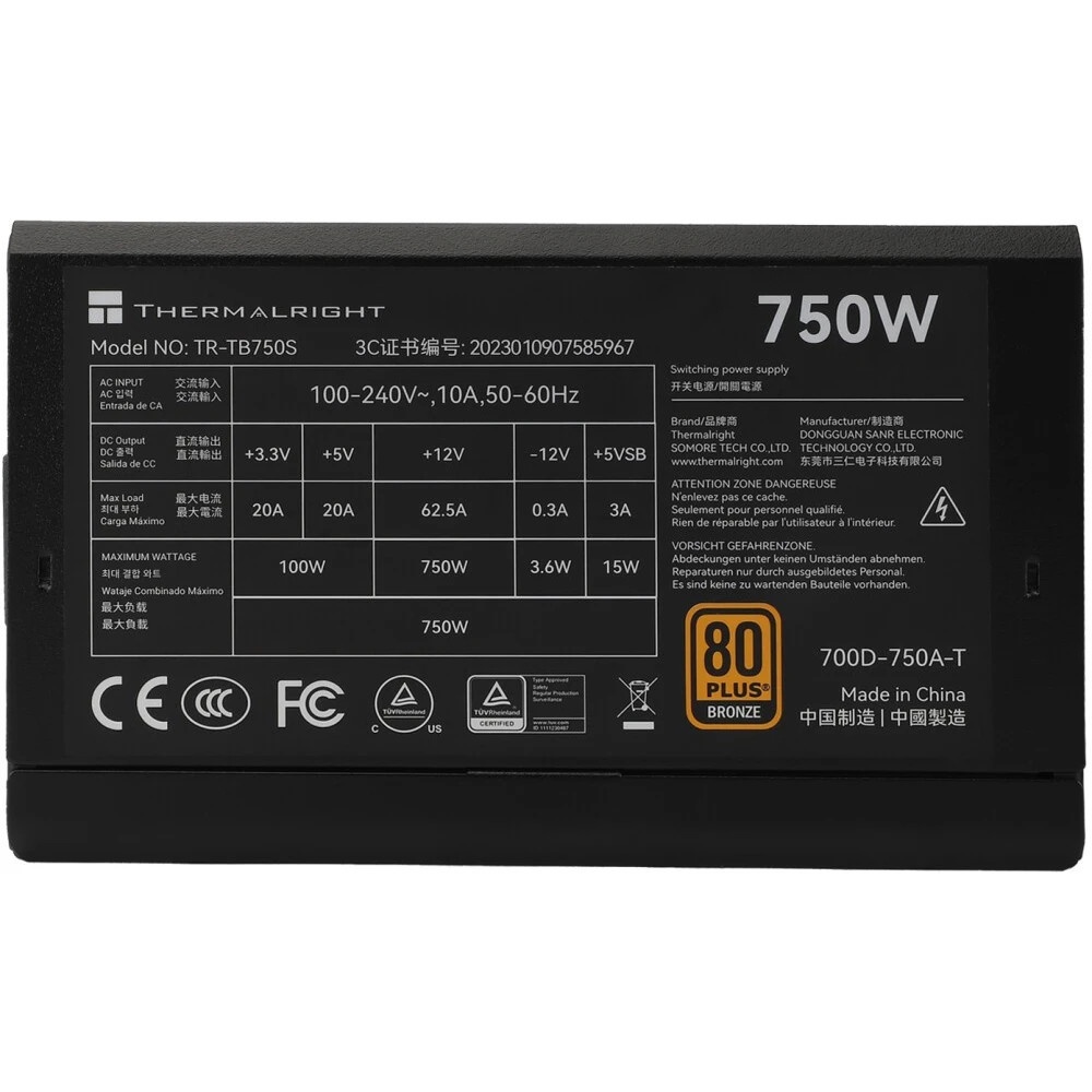 Блок питания Thermalright TR-TB750S, 750W 80 PLUS Bronze, (ATX, 3, PCIe 5.0, Non-modular, 1x24(20+4)