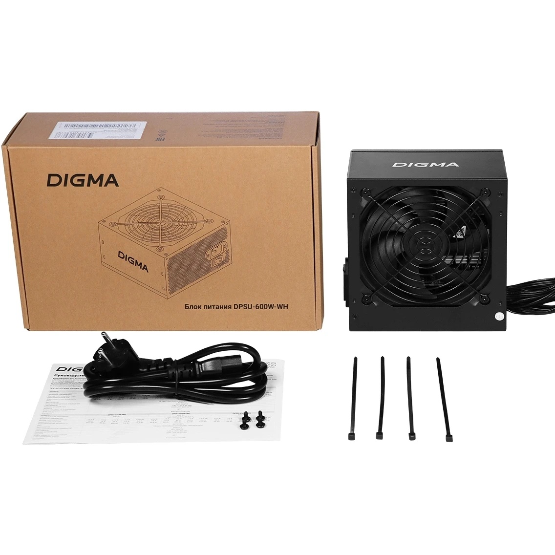 Блок питания Digma DPSU-600W-WH RTL, 600Вт, 80 PLUS, 120мм, черный