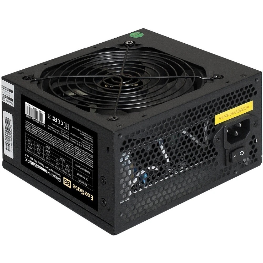 Блок питания ExeGate 850NPX (EX292244RUS-PC), 850W, (ATX, PC, 12cm fan, 24pin, 2x(4+4)pin, 2xPCI-E,
