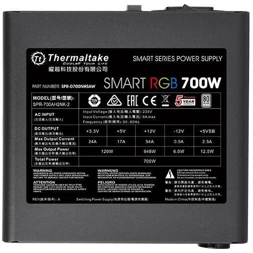 Блок питания Thermaltake Smart RGB (PS-SPR-0700NHSAWE-1), 700Вт, 80 PLUS, 120мм, черный