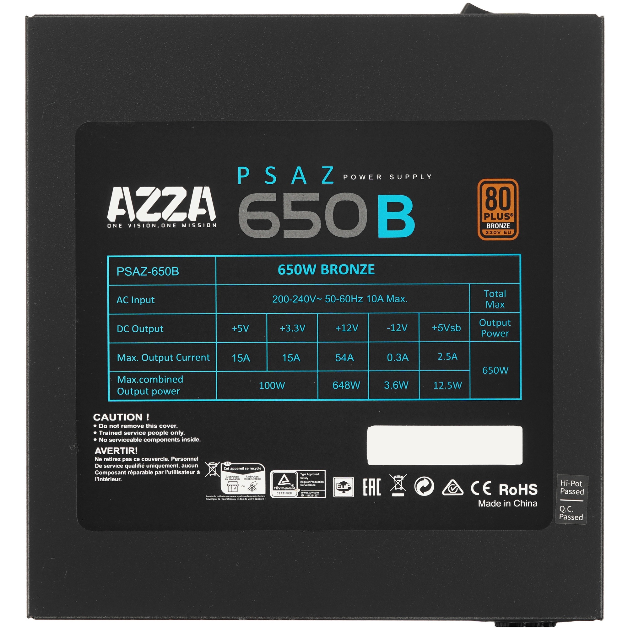 Блок питания Azza PSAZ-650B, 650вт, 80 PLUS  Bronze, 120мм, черный