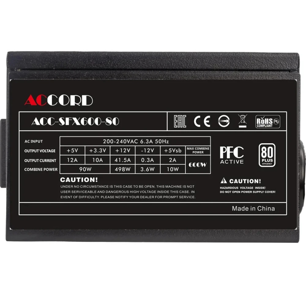Блок питания Accord  ACC-SFX600-80, 600Вт, 80мм,черный