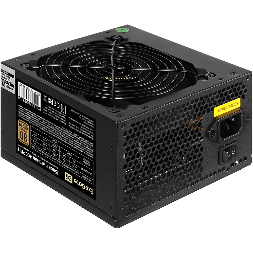 Блок питания ExeGate 400PPH-OEM (EX292159RUS-OEM), 400Вт, 80 PLUS Bronze, 120мм, черный