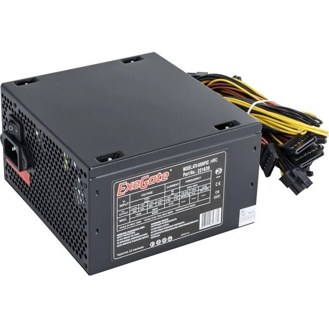 Блок питания ExeGate 600NPXE (EX221639RUS-PC), 600Вт, 120мм, черный