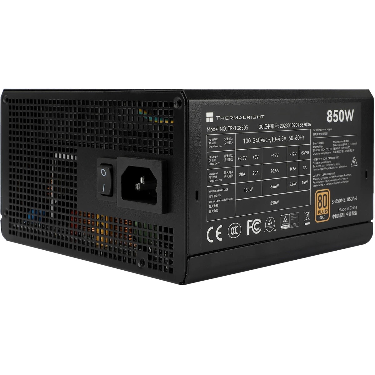 Блок питания Thermalright, 850W 80+ Gold (ATX, 3.0, PCIe 5.0, Non-modular, 1x24(20+4)pin, 1xCPU 8(4+