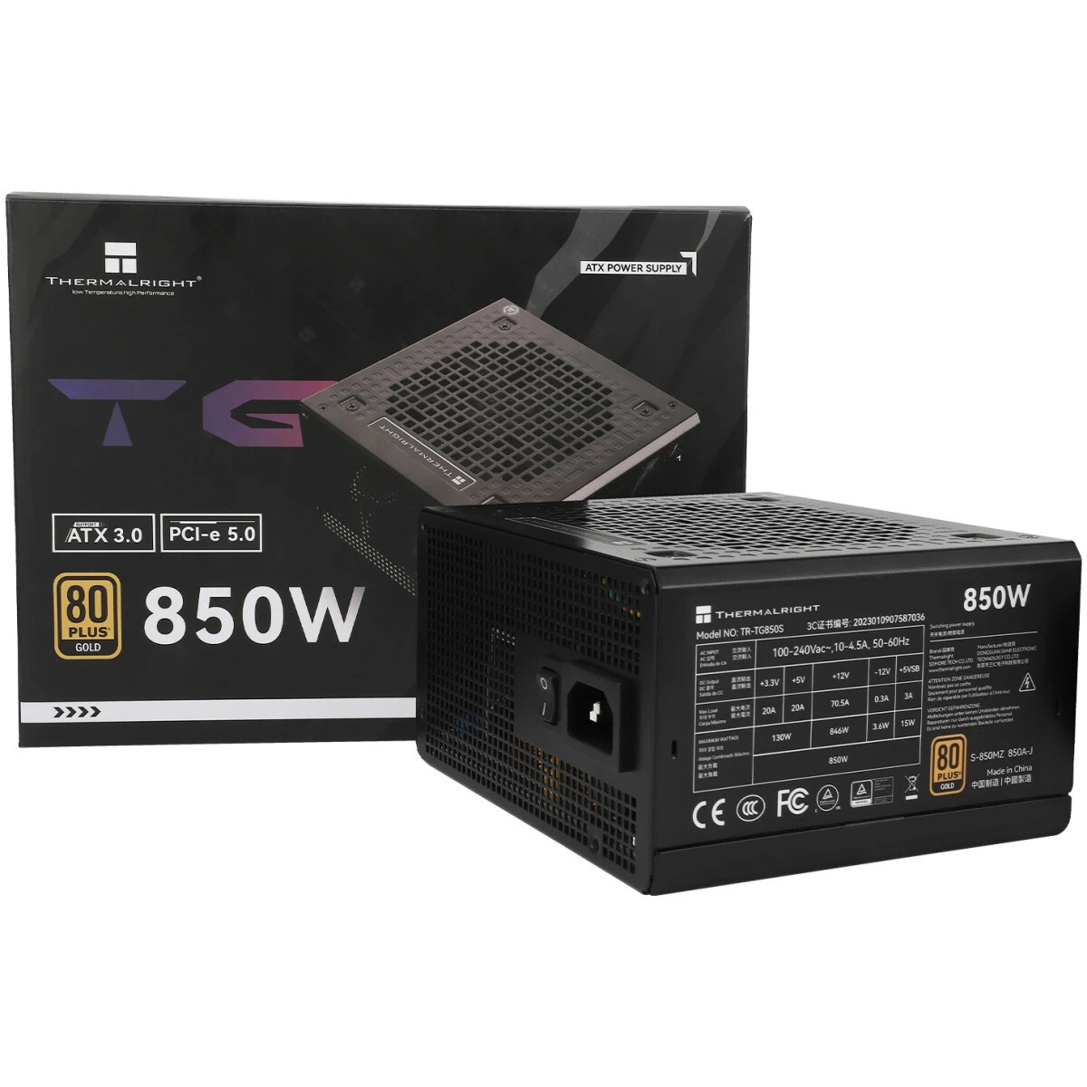 Блок питания Thermalright, 850W 80+ Gold (ATX, 3.0, PCIe 5.0, Non-modular, 1x24(20+4)pin, 1xCPU 8(4+