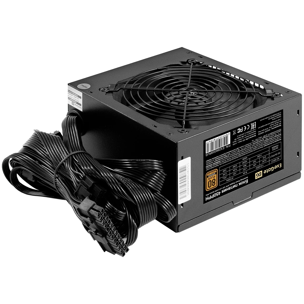 Блок питания 450W ExeGate 80 PLUS® Bronze 450PPH-S (ATX, APFC, SC, КПД 88% (80 PLUS Bronze), 12cm fa