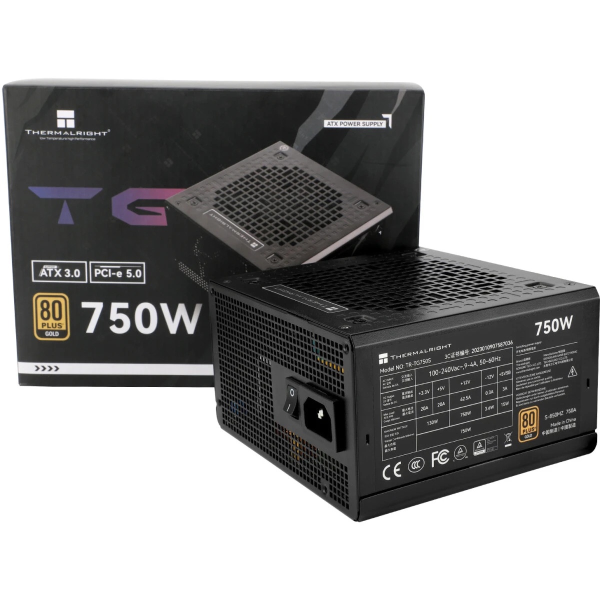Блок питания Thermalright, 750W 80+ Gold (ATX, 3.0, PCIe 5.0, Non-modular, 1x24(20+4)pin, 1xCPU 8(4+