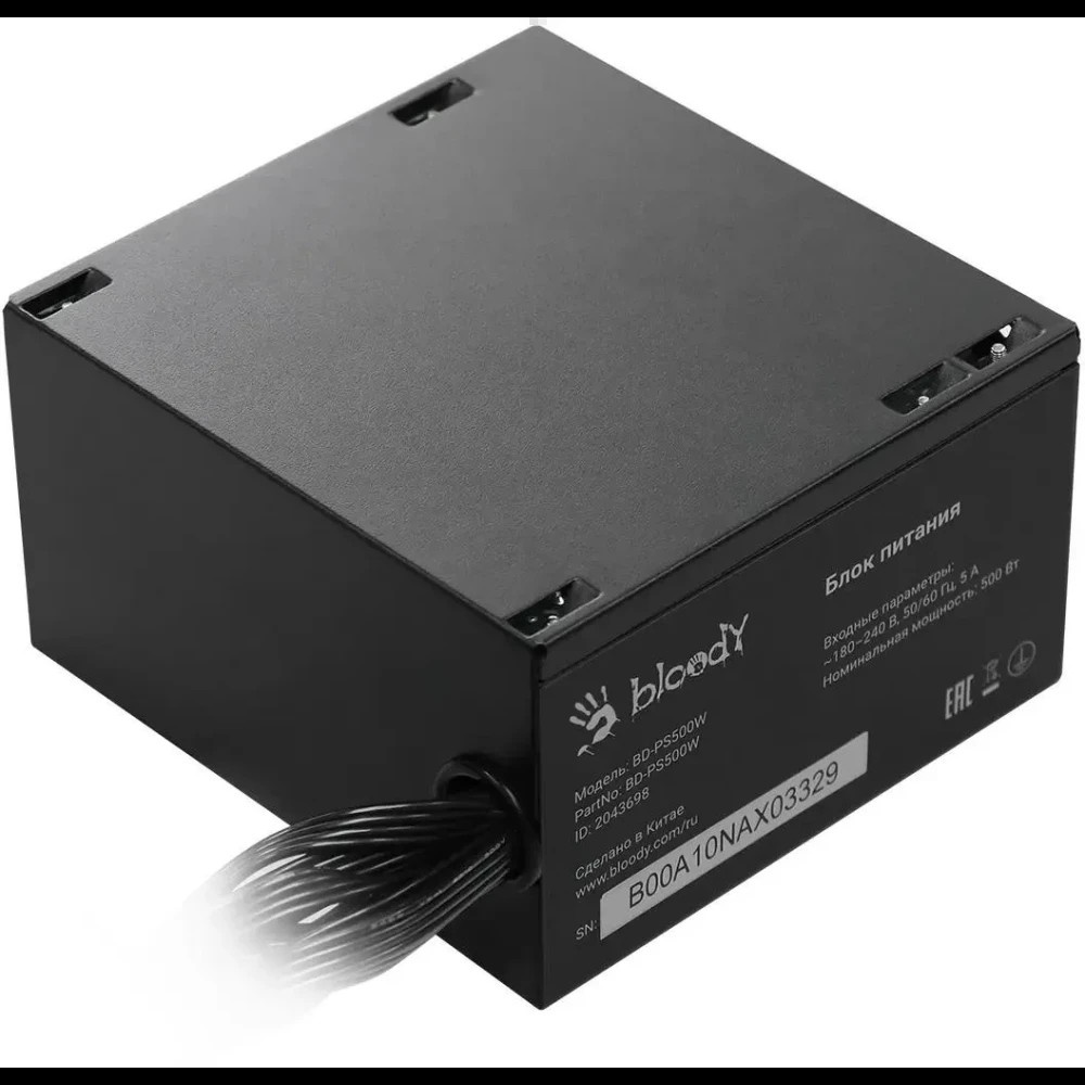 Блок питания Bloody BD-PS500W, 500Вт, 80 PLUS WHITE, 120мм,черный
