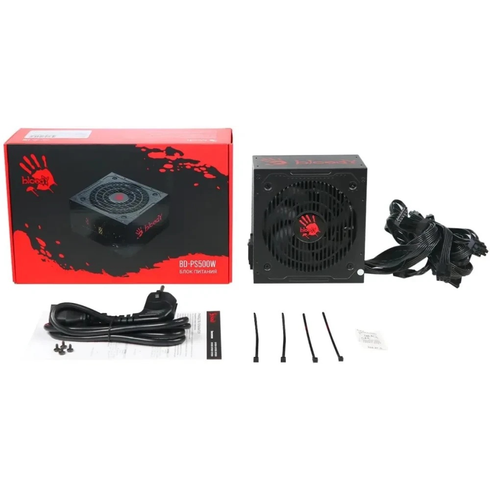 Блок питания Bloody BD-PS500W, 500Вт, 80 PLUS WHITE, 120мм,черный
