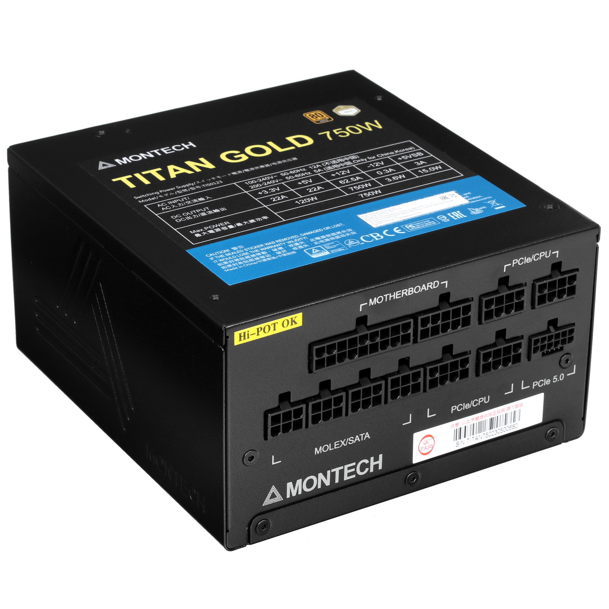 Блок питания Montech TITAN GOLD Gen.5 (TITAN GOLD 750 TIS0123), 750 Вт, 80 PLUS GOLD, 135 мм, модуль