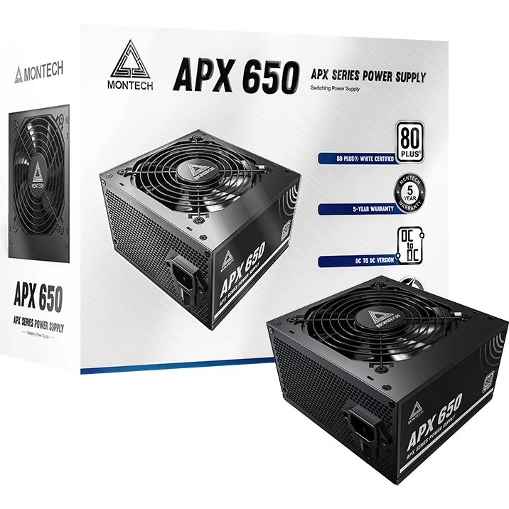 Блок питания Montech APX 650 (XWYA11-650W), 650 Вт, 80 PLUS WHITE, 120 мм, немодульный, чёрный