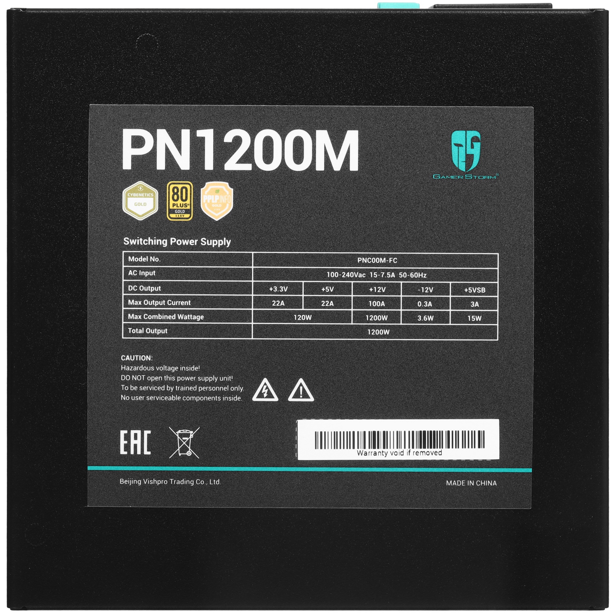 Блок питания Deepcool / GamerStorm PN1200M, 1200Вт, 80 PLUS Gold, 135мм, модульный, черный