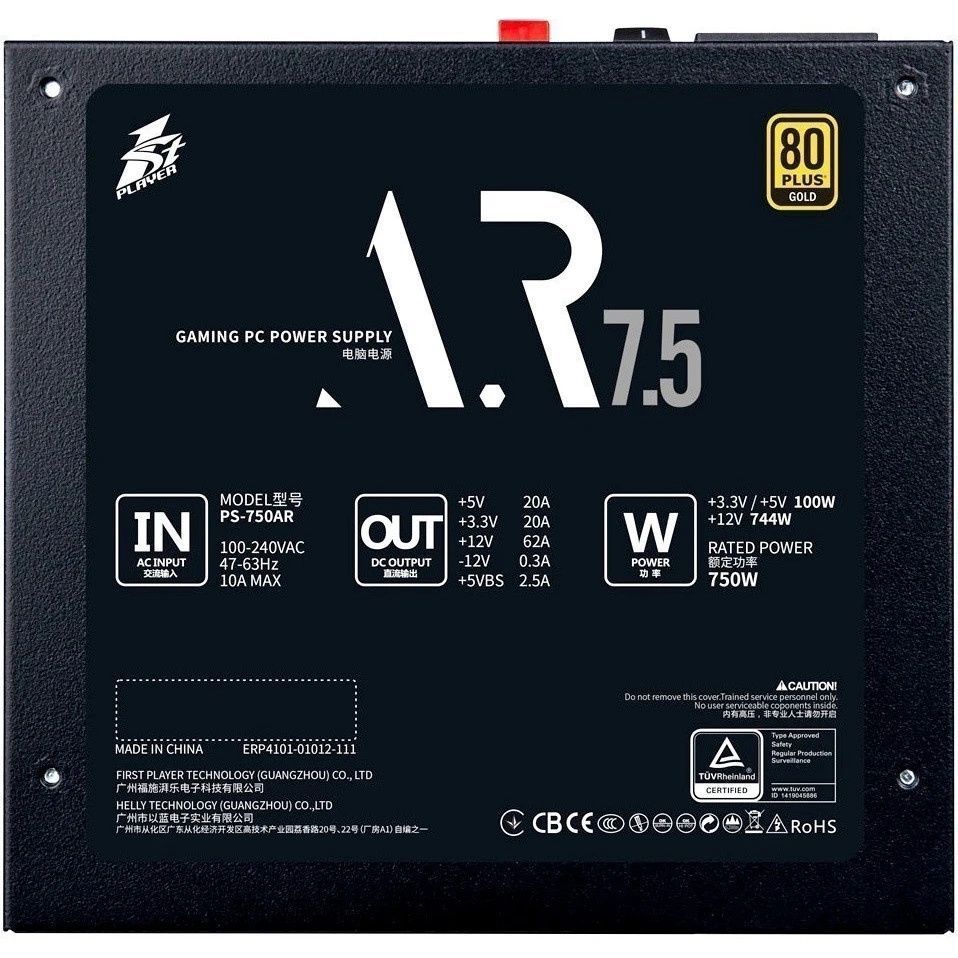 Блок питания 1STPLAYER PS-750AR, 750Вт, 80 PLUS Gold, 120мм, черный