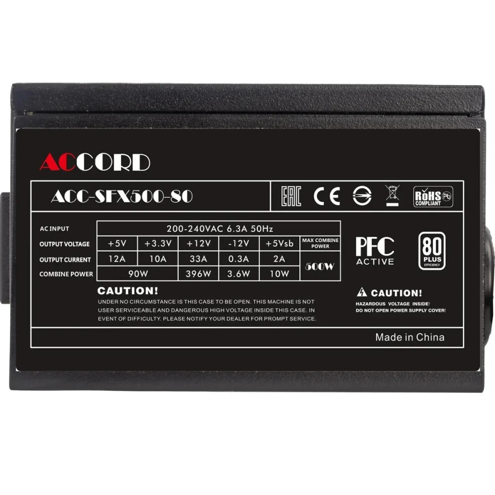 Блок питания Accord  ACC-SFX500-80 SFX, 500Вт, 80мм, черный