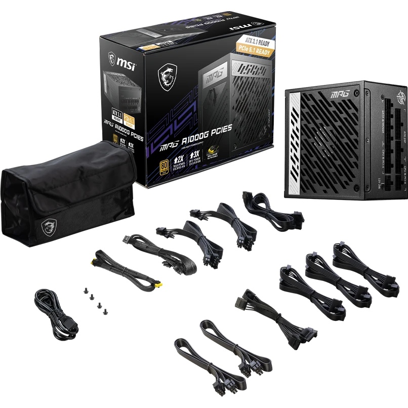 Блок питания MSI MPG A1000G 1000W, 80 PLUS Gold, полностью модульный, RTL