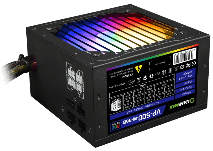 Блок питания GameMax VP-500-RGB-MODULAR 80 PLUS  Блок питания ATX 500W, Ultra quiet