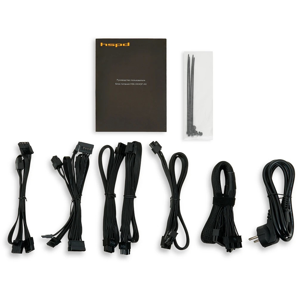 Блок питания HSPD, 1000W 80 PLUS  Gold (ATX, 2.52, Full modular, 1x24(20+4)pin mesh 550mm, 1xCPU*2 8