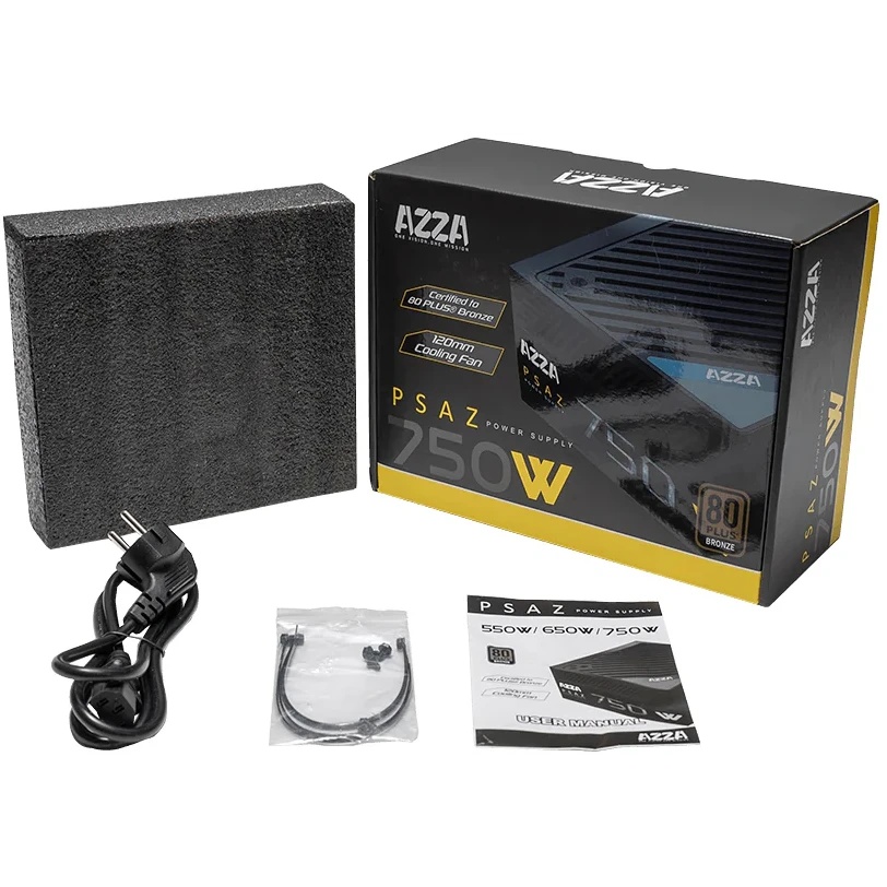 Блок питания, Azza, PSAZ-750W, 750Вт, 80 PLUS bronze, 120мм, черный