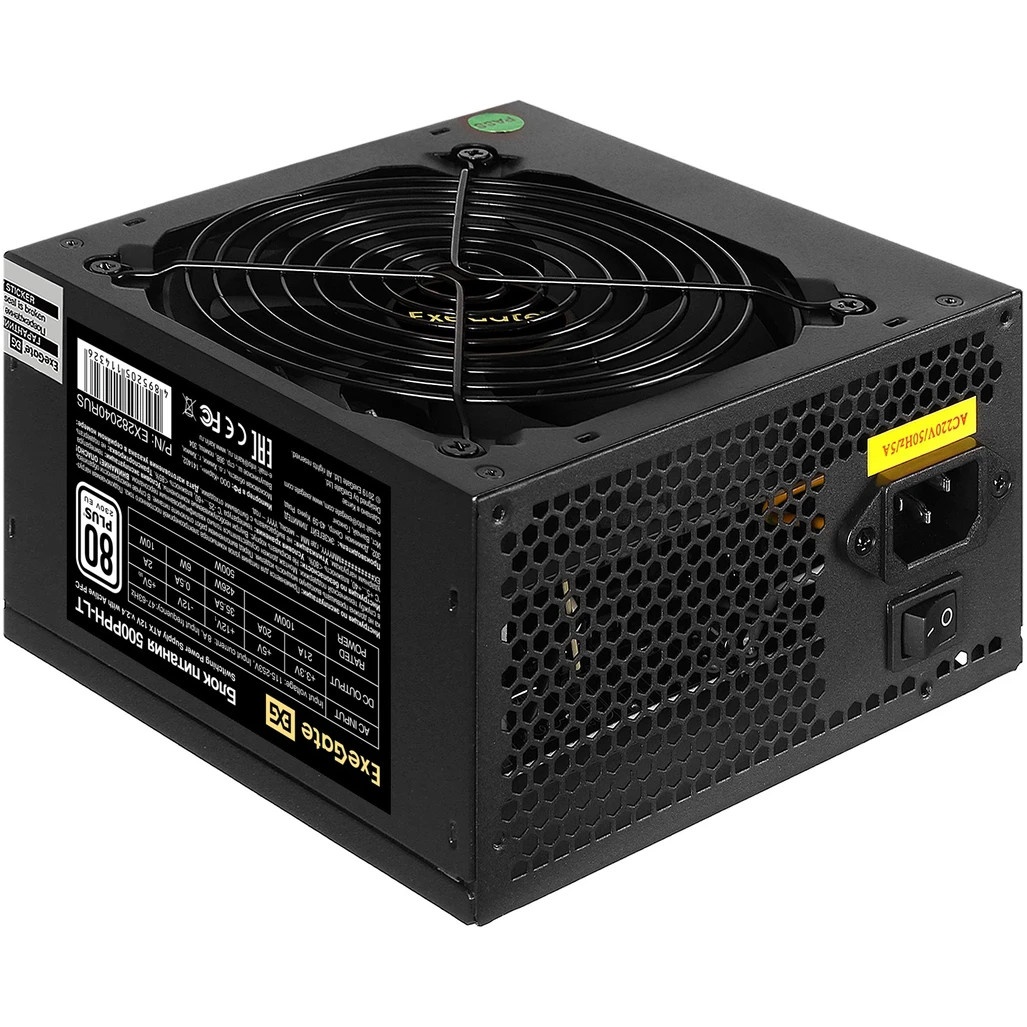Блок питания ExeGate 500PPH-LT-S RTL (EX282040RUS-S), 500Вт, 80 PLUS, 120мм, модульный, черный