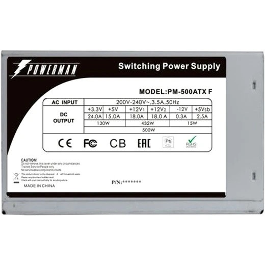Блок питания Powerman Power PM-500ATX-F, 500Вт, 120мм, черный