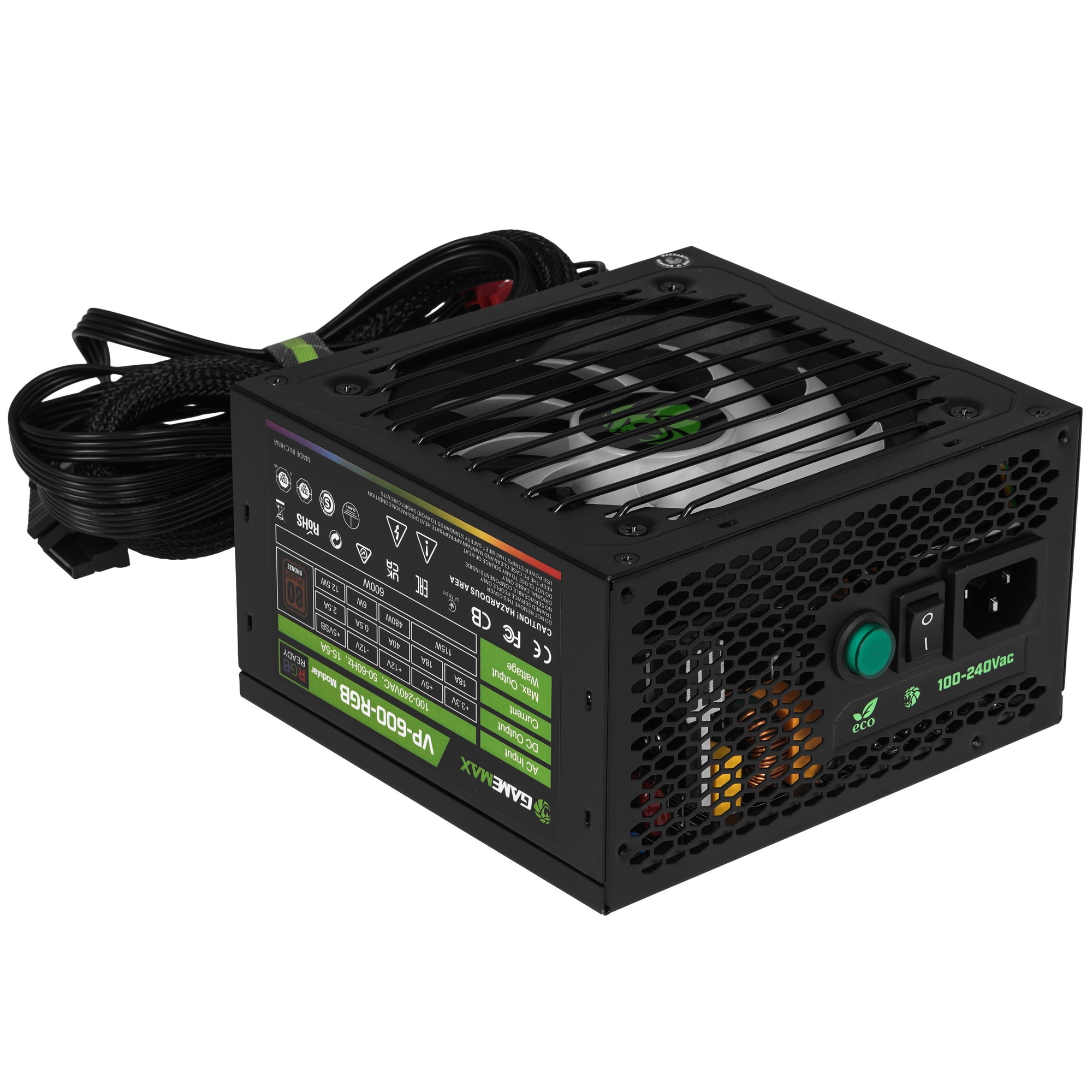 Блок питания GameMax VP-600-RGB 80 PLUS  ATX 600W, Ultra quiet
