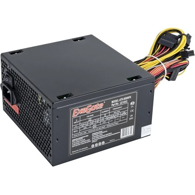 Блок питания ExeGate 600NPX (EX221643RUS-PC), 600Вт, 120мм, черный