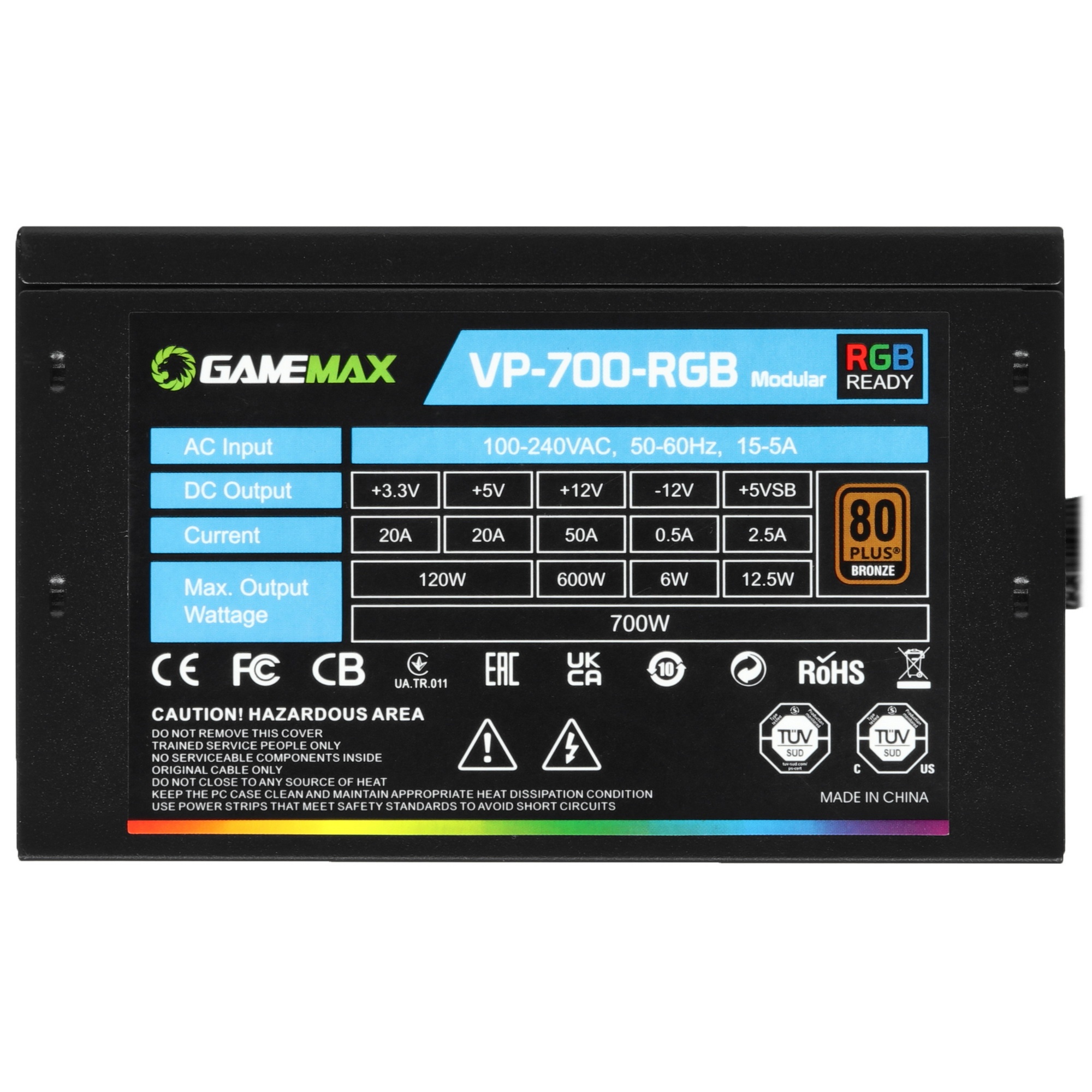 Блок питания GameMax VP-700-RGB-MODULAR 80 PLUS  ATX 700W, Ultra quiet