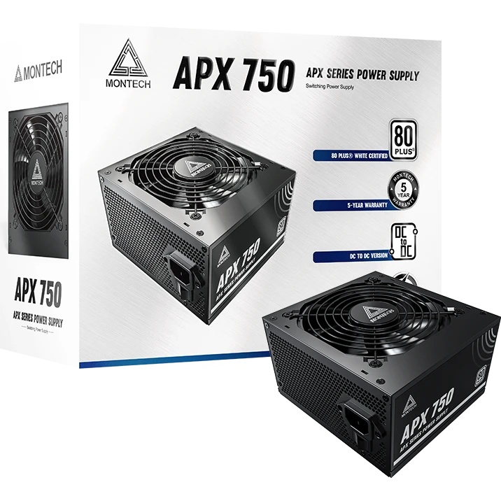 Блок питания Montech APX 750 (XWYA11-750W) 750 Вт, 80 PLUS WHITE, 120 мм, немодульный, чёрный
