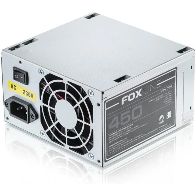 Блок питания Power Supply Foxline, 450Вт, 80мм, серебряный