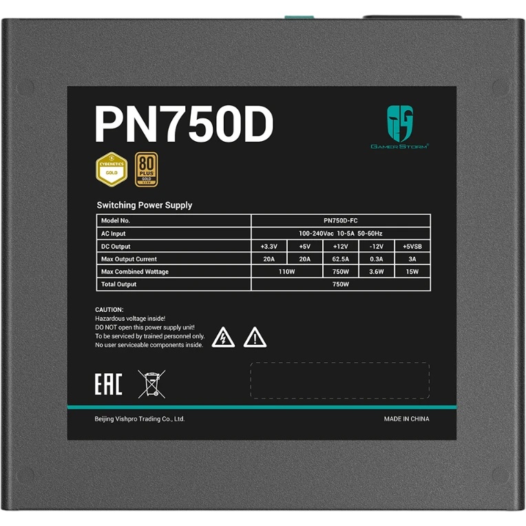 Блок питания Deepcool / GamerStorm PN750D, 750Вт, 80 PLUS Gold, 120мм, черный