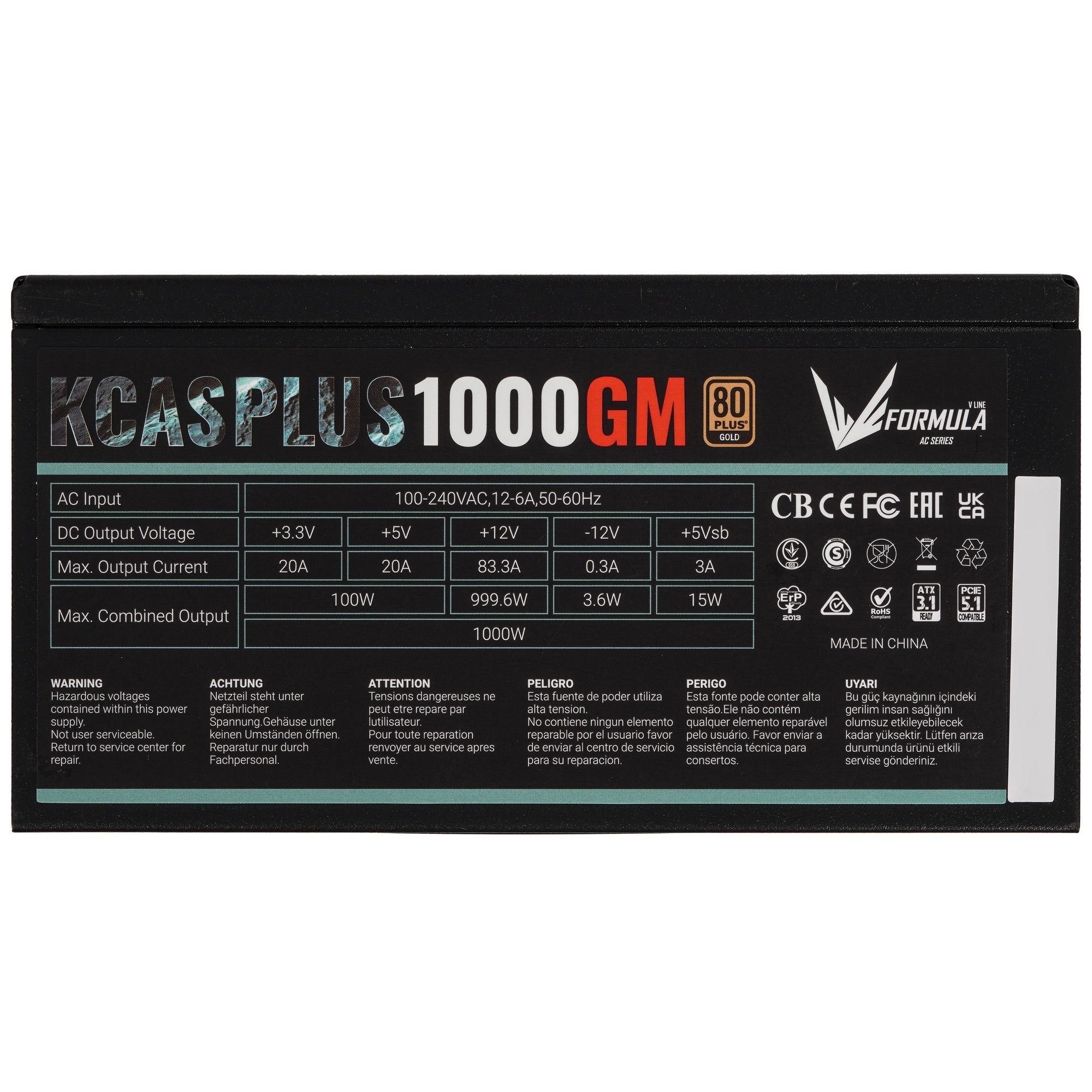 Блок питания Aerocool / Formula KCAS PLUS 1000GM V2 RTL (ACPG-KPK0FEC.12), 1000Вт, 80 PLUS Gold, 140