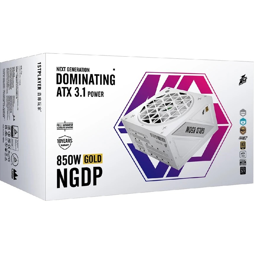 Блок питания 1STPLAYER NGDP HA-850BA4-WH, 850Вт, 80 PLUS Gold, 120мм, модульный, белый