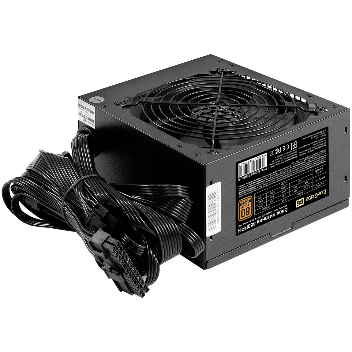 Блок питания 450W ExeGate 80 PLUS® Bronze 450PPH (ATX, APFC, КПД 88% (80 PLUS Bronze), 12cm fan, 24p