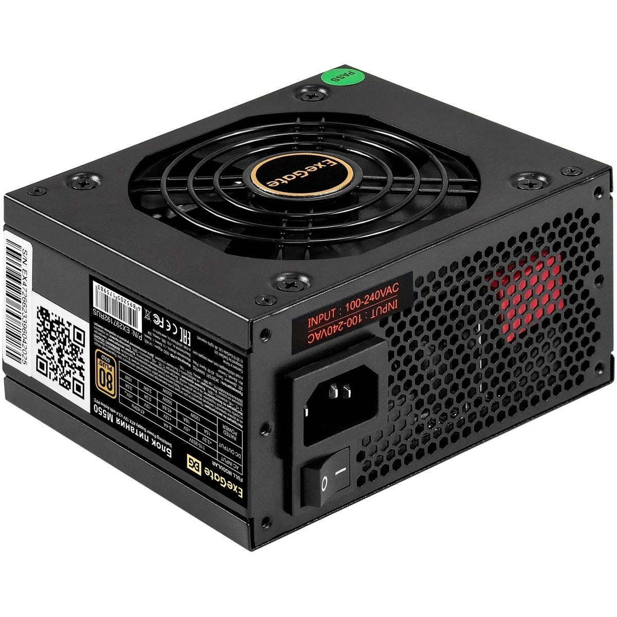 Блок питания 550W ExeGate M550 GOLD (SFX, APFC, КПД 90% (80 PLUS GOLD), 9cm fan, 24pin, (4+4)pin, 2x