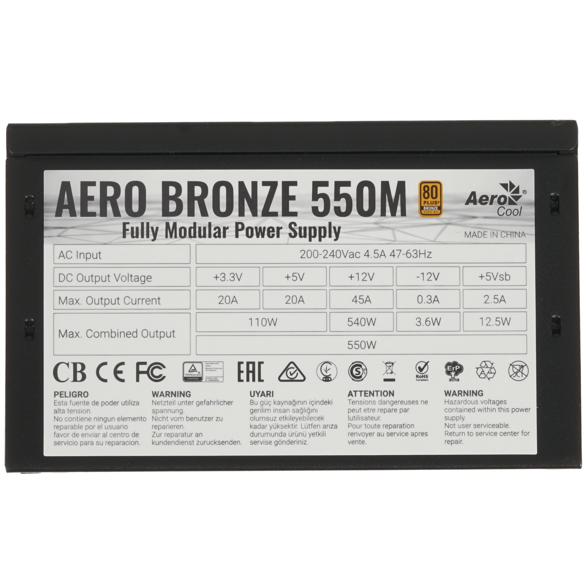 Блок питания Aerocool / Formula AERO BRONZE 550M 90%, ATX v2.4, A.PFC, Fan 12cm, Ja