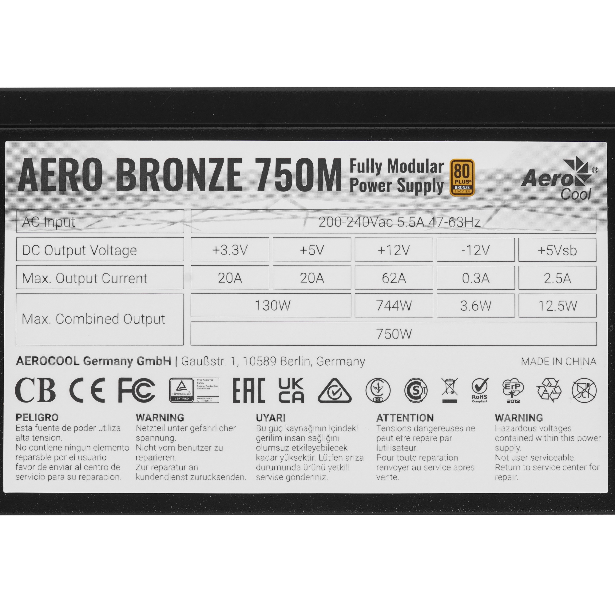 Блок питания Aerocool / Formula AERO BRONZE 750M - 750W, 80+ Bronze, КПД>90%, ATX v2.4, A.PFC, Fan 1