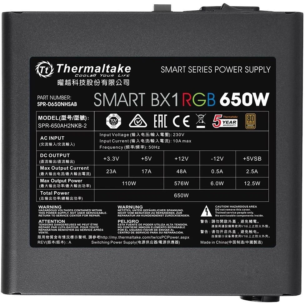 Блок питания Thermaltake Smart PS-SPR-0650NHSABE-1, 650Вт, 80 PLUS Bronze, 120мм, черный