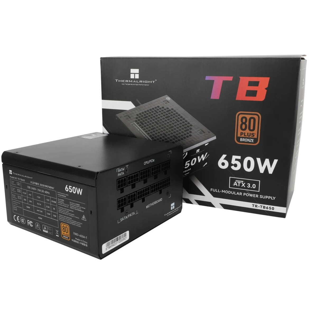 Блок питания Thermalright, 650W 80+ Bronze (ATX, 3.0, Full modular, 1x24(20+4)pin, 2xCPU 8(4+4)pin,