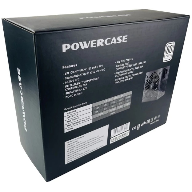Блок питания Powercase PW700 (80 Plus, ATX 2.31, 700W, APFC, DC-DC, 120mm Fan) / PS-700W-DC