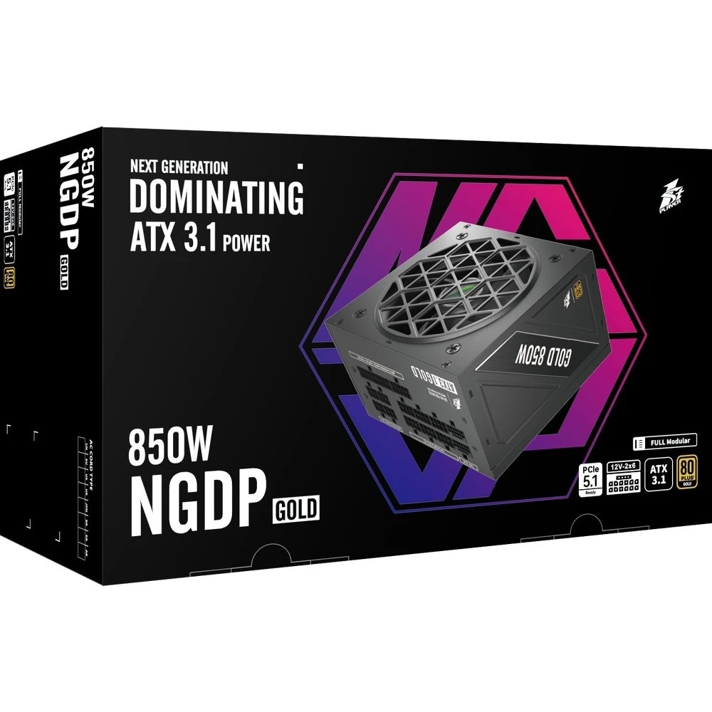 Блок питания 1STPLAYER NGDP Gold 850W, 850DВт, 80 PLUS Gold, 120мм, модульный, черный
