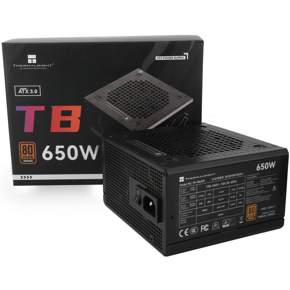 Блок питания Thermalright TR-TB650S 650W 80 PLUS Bronze, (ATX, 3, Non-modular, 1x24(20+4)pin 550mm,