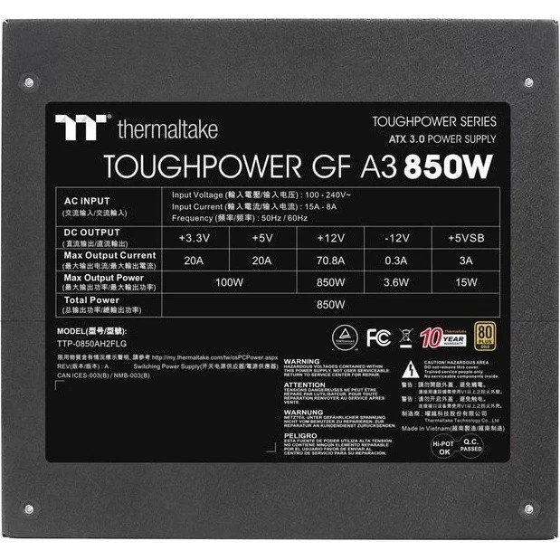 Блок питания Thermaltake Toughpower GF A3 PS-TPD-0850FNFAGE-H, 850Вт, 80 PLUS Gold, 120мм, модульный